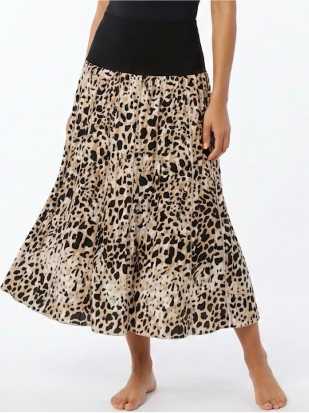 Carole Little Leopard Print Maxi Skirt with Black Waistband